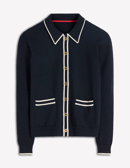 Liz Knitted Collared Cardigan-Navy