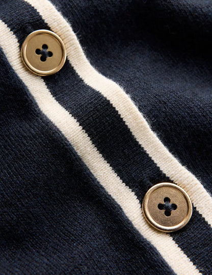 Liz Knitted Collared Cardigan-Navy