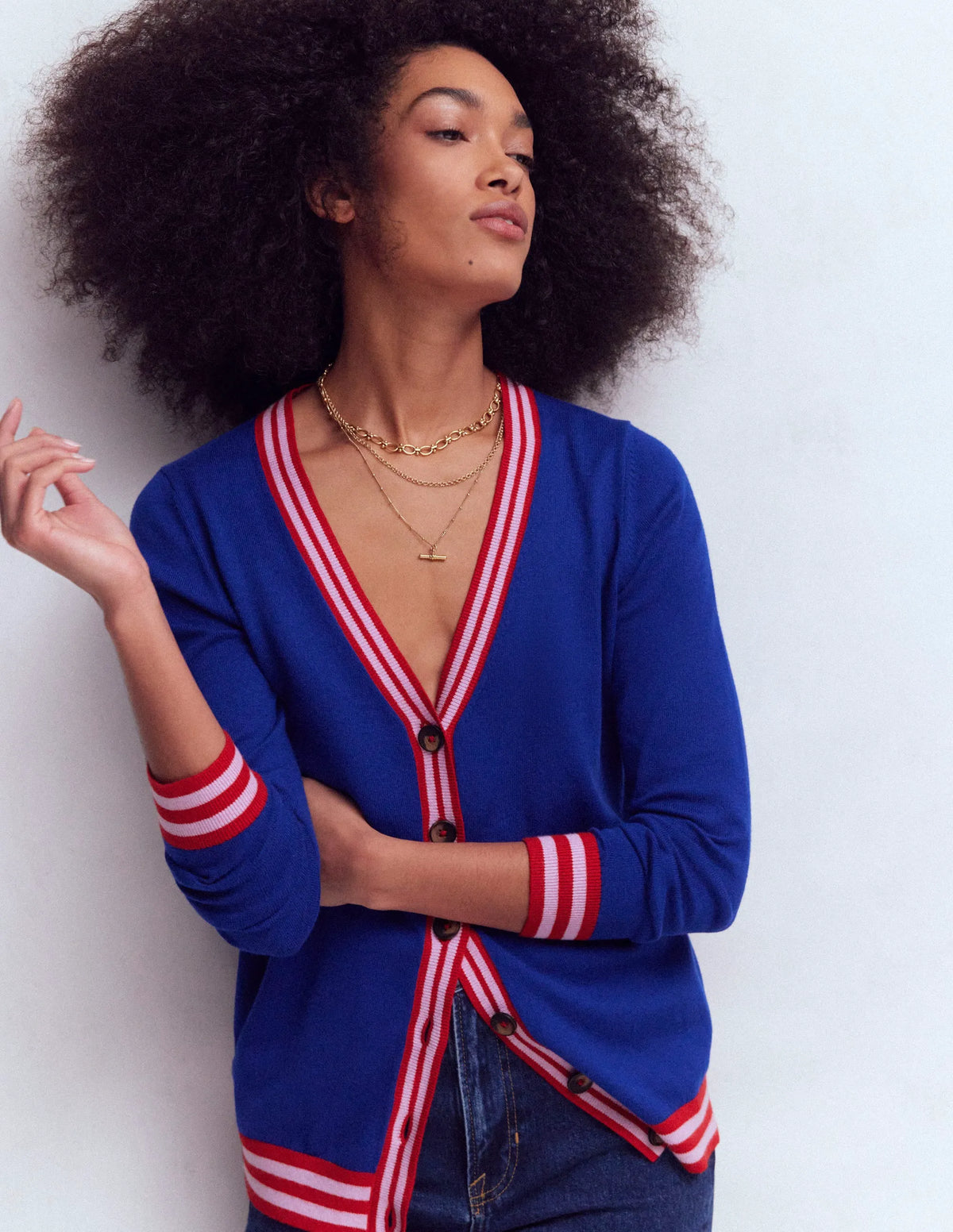 V Neck Longline Cardigan-Bright Blue
