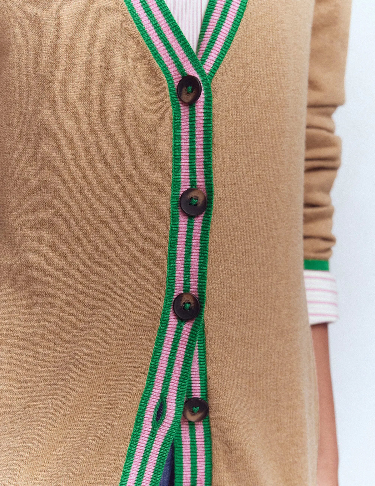 V Neck Longline Cardigan-Camel Melange