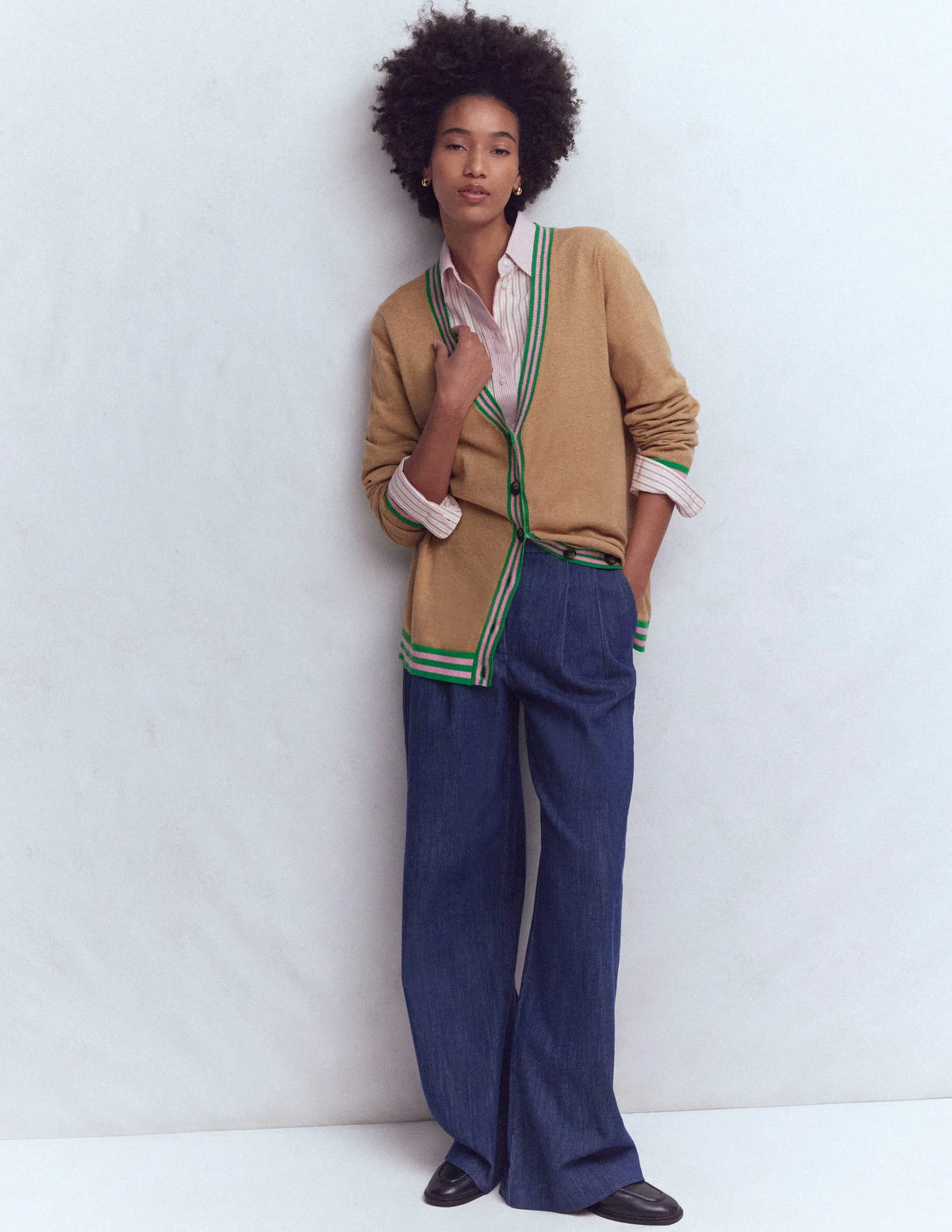 V Neck Longline Cardigan-Camel Melange