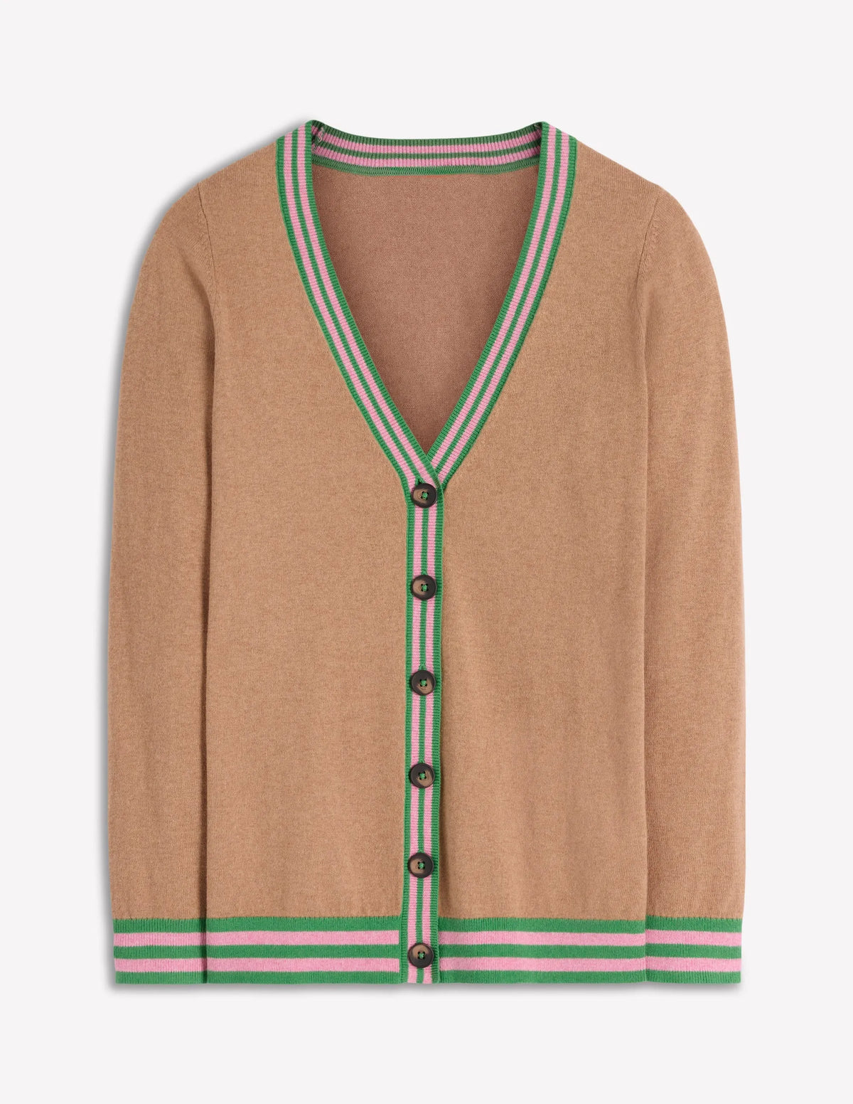V Neck Longline Cardigan-Camel Melange