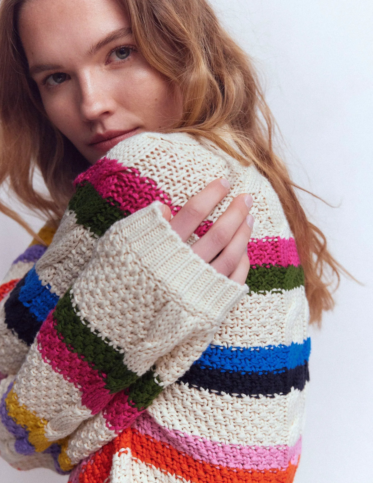 Cotton Cable Jumper-Warm Ivory, Rainbow
