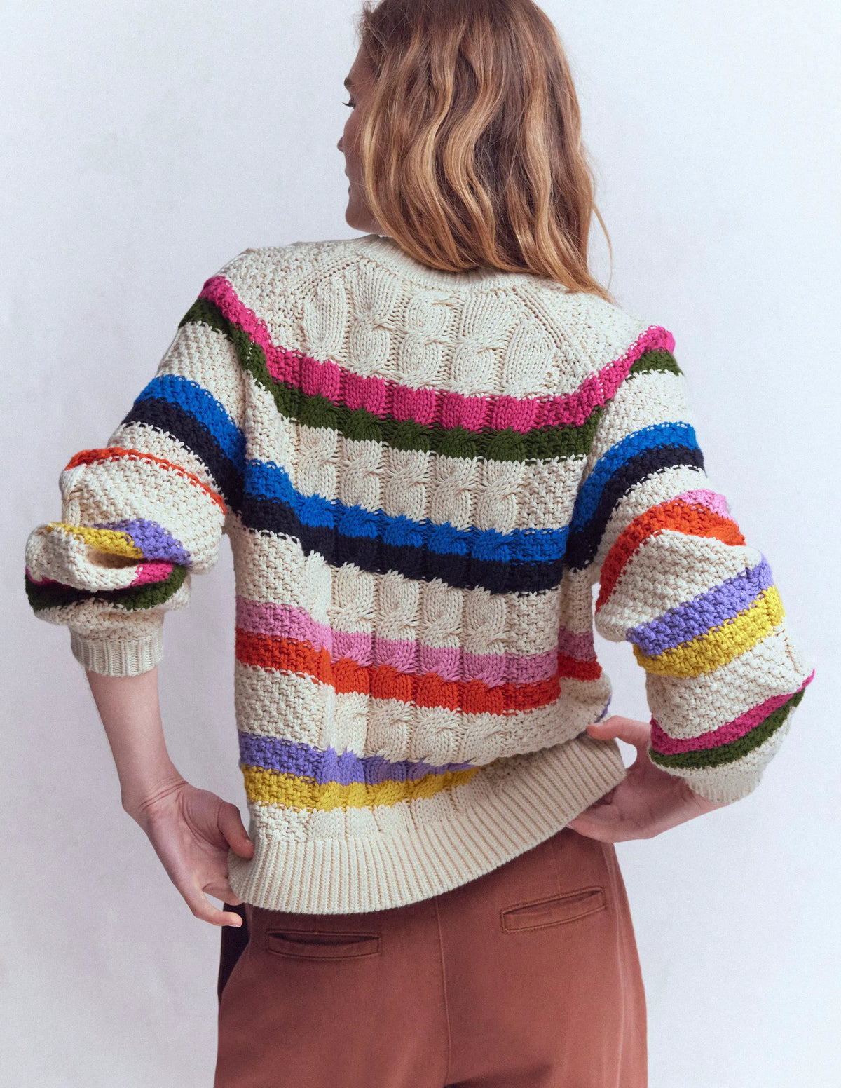 Cotton Cable Jumper-Warm Ivory, Rainbow