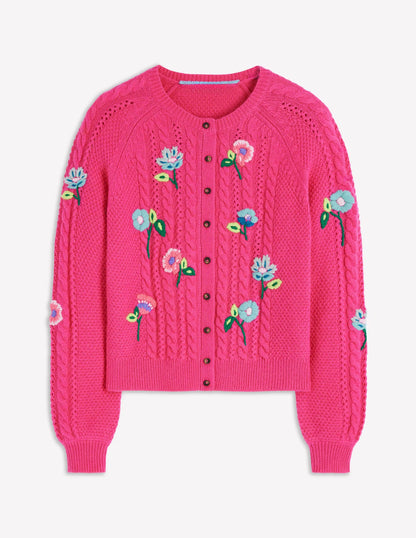 Liv Embroidered Cable Cardigan-Pink Peony