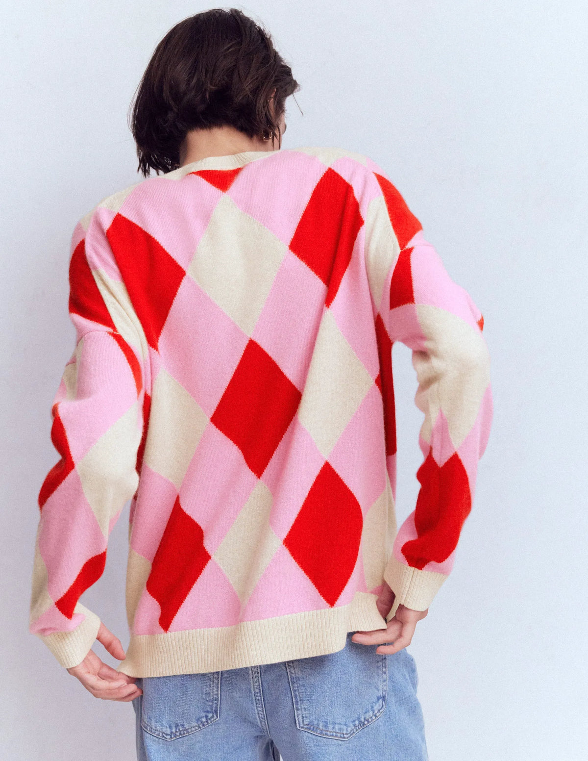 Anastasia Cashmere Sweater-Red and Pink Argyle