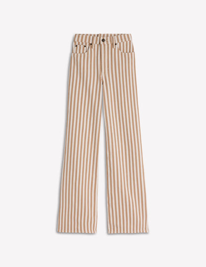 High Rise Wide Leg Jeans-Ecru Tan Stripe