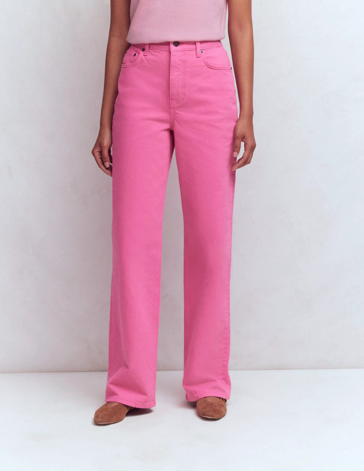 High Rise Column Leg Jeans-Bright Pink