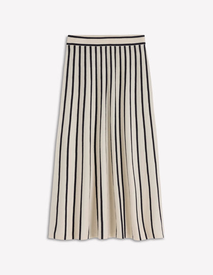 Liz Knitted Midi Skirt-Ivory Stripe