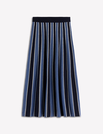 Liz Knitted Midi Skirt-Denim Blue Stripe