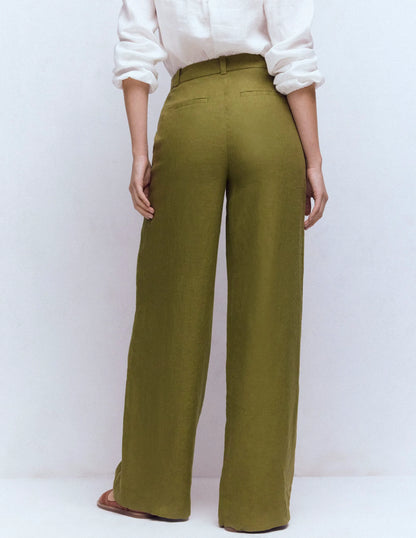 Belgravia Linen Pants-Olive Green