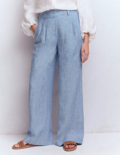 Kensington Linen Pants-Blue Chambray