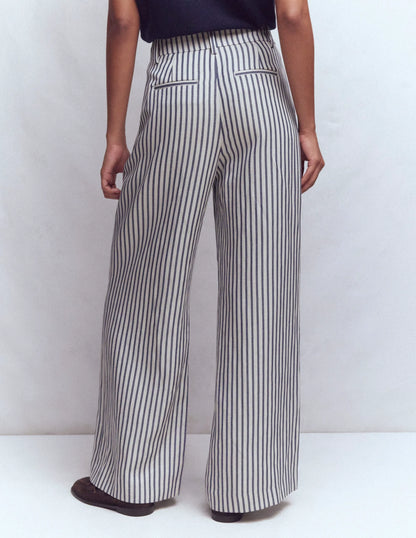 Kensington Wide Leg Pants-Blue and Ivory Stripe