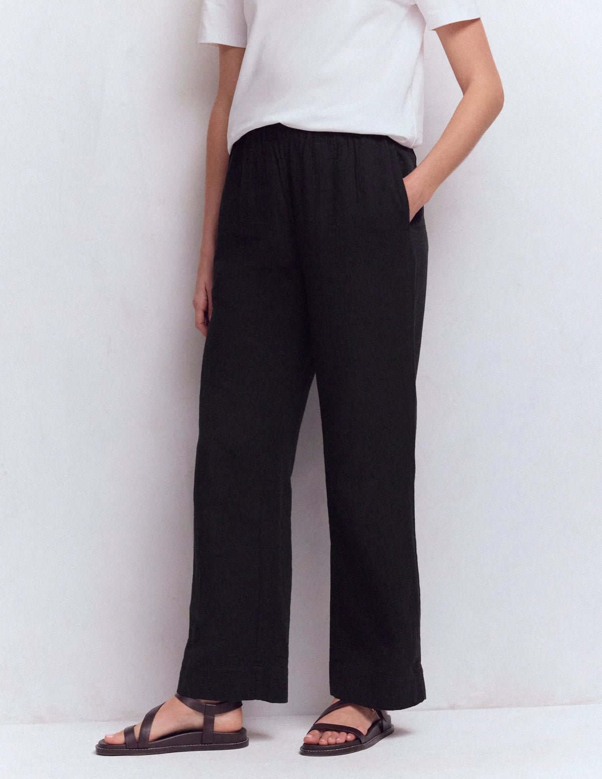 Pull On Double Cloth Pants-Black