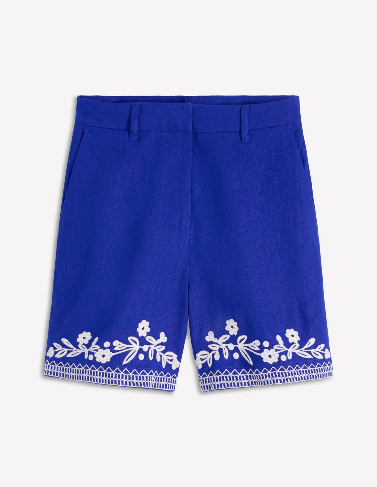 Belgravia Linen Shorts-Bright Blue Embroidery