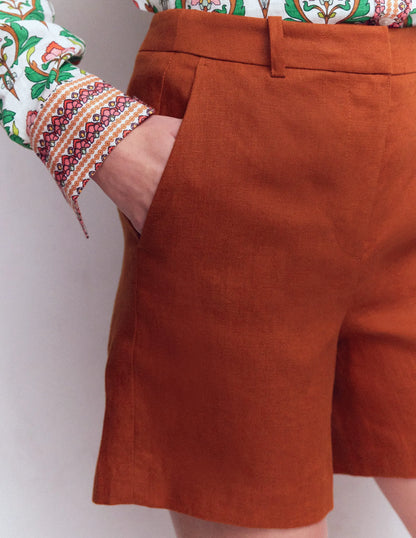 Belgravia Linen Shorts-Burnt Orange