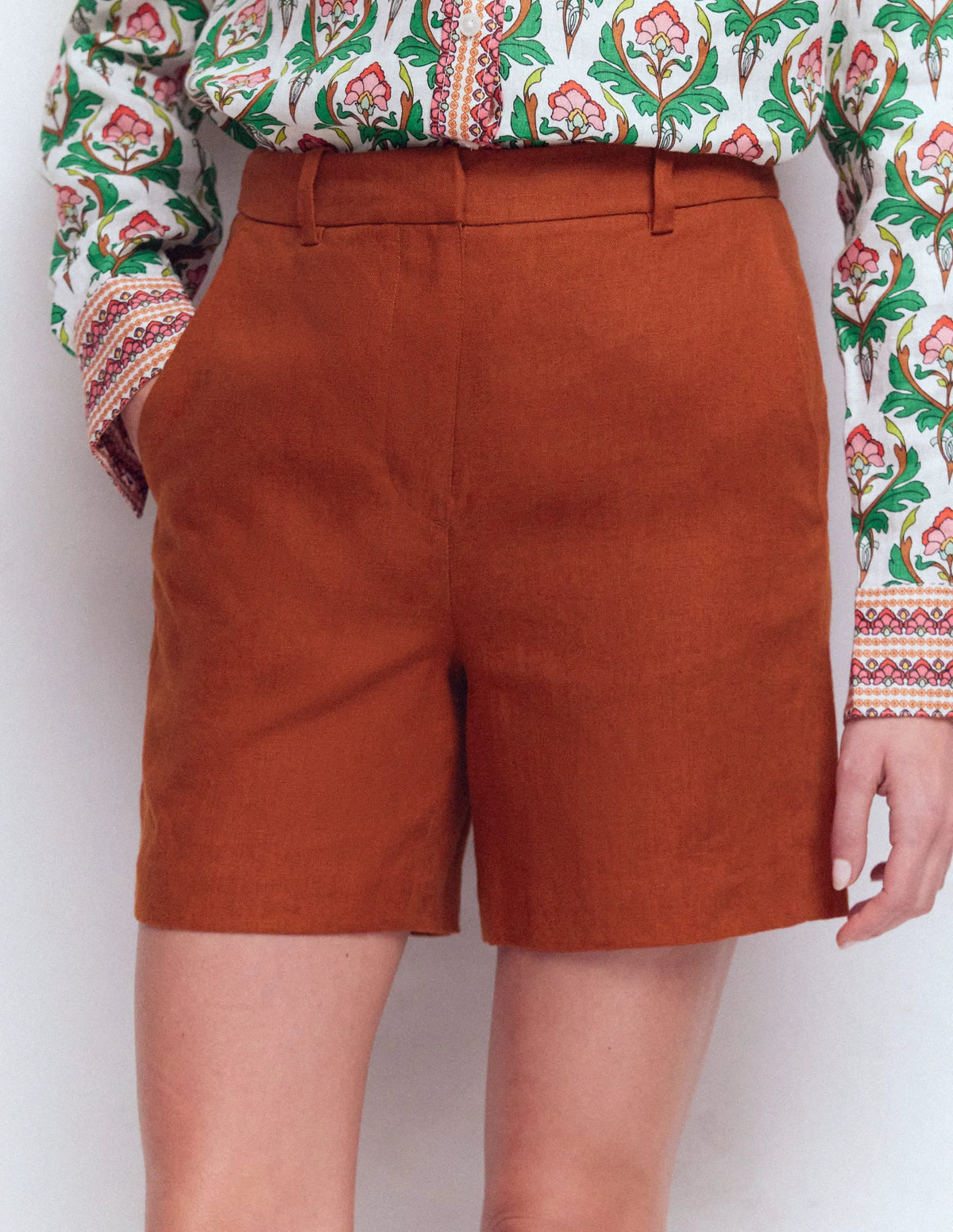 Belgravia Linen Shorts-Burnt Orange