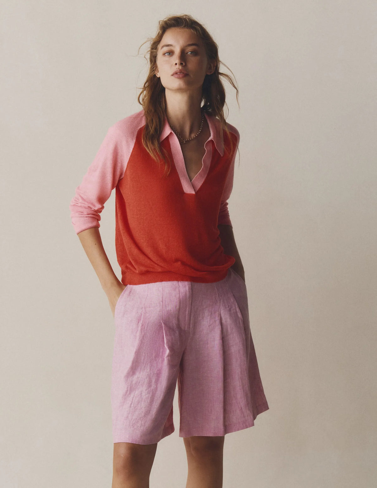 Highbury Linen Shorts-Meadowsweet Pink Chambray
