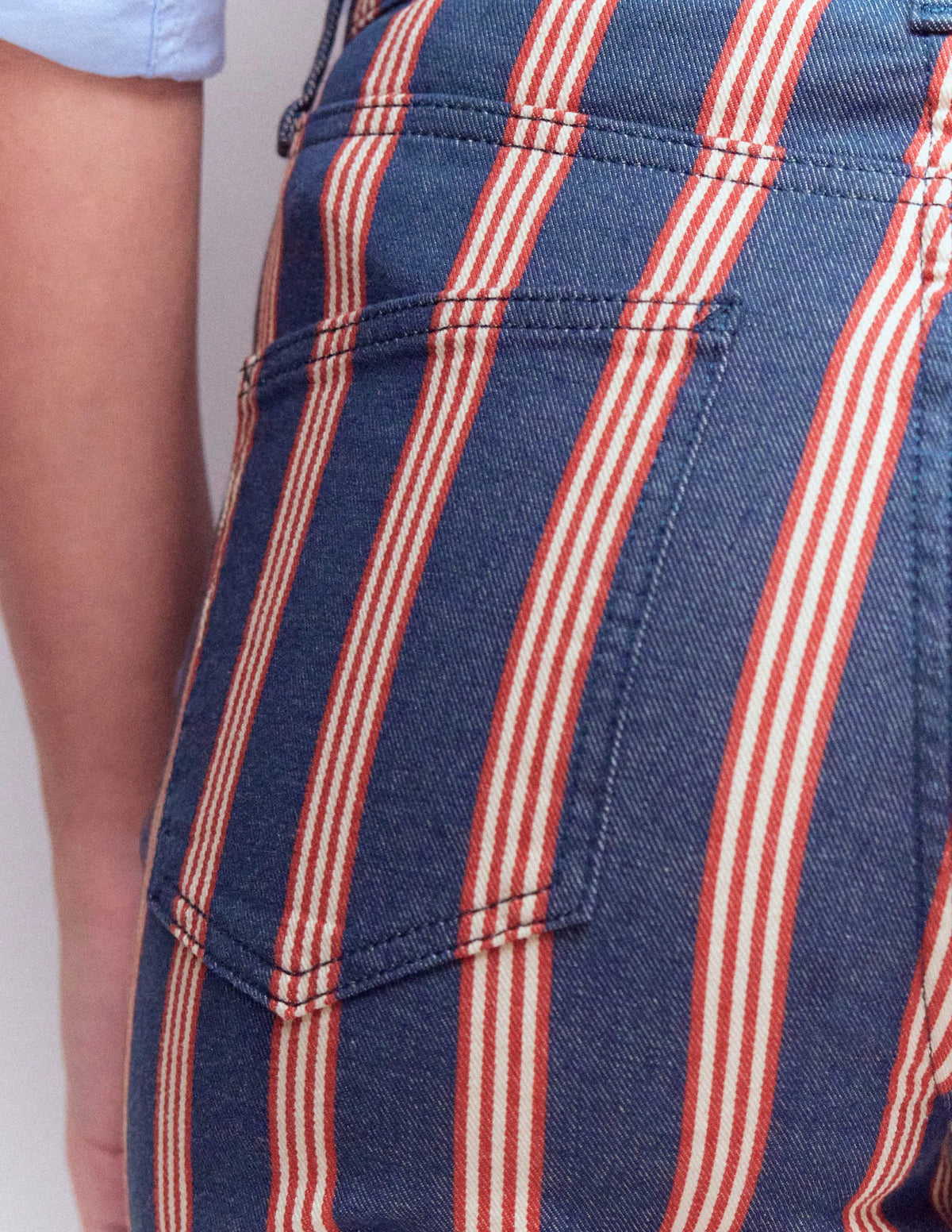 High Rise Straight Jeans-Navy & Red Stripe