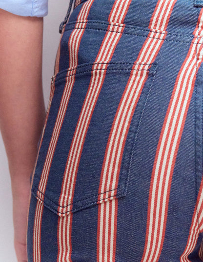 High Rise Straight Jeans-Navy & Red Stripe