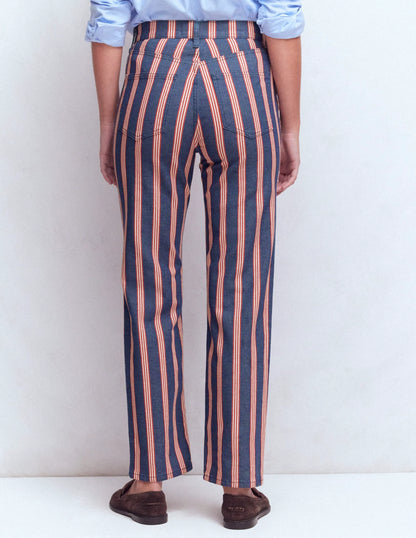 High Rise Straight Jeans-Navy & Red Stripe