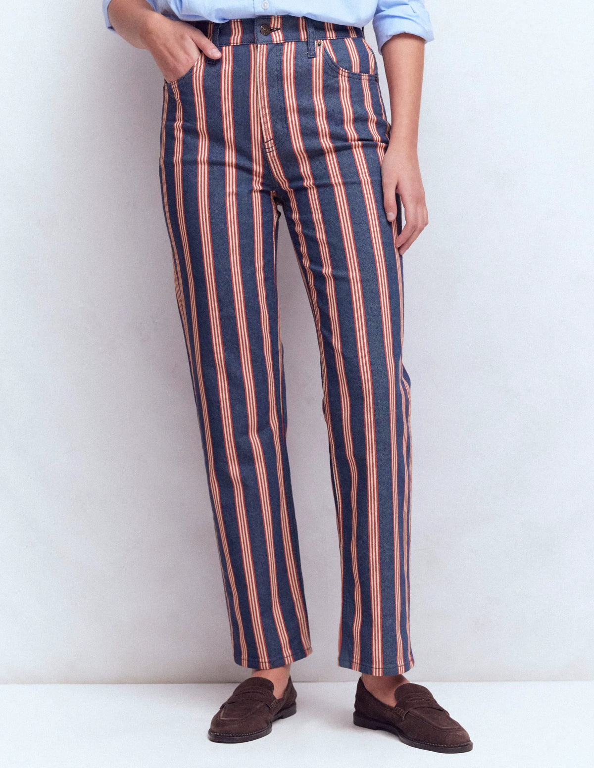 High Rise Straight Jeans-Navy & Red Stripe