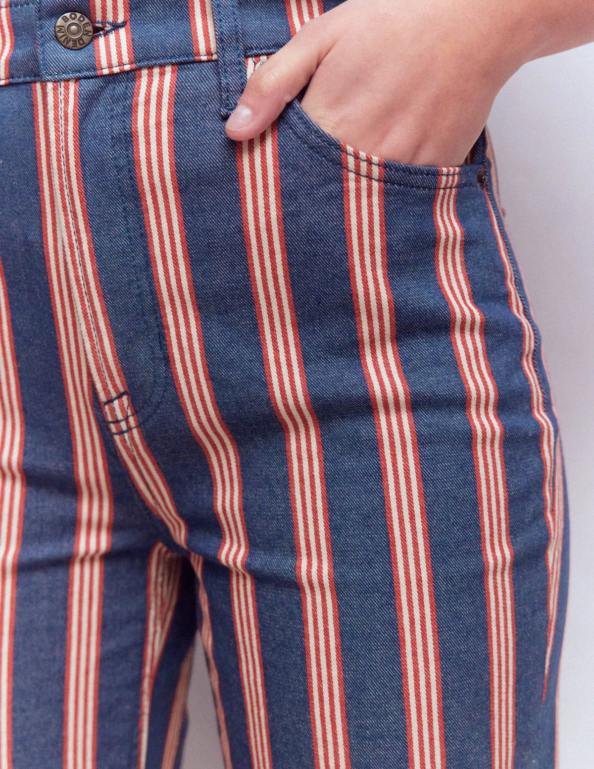 High Rise Straight Jeans-Navy & Red Stripe