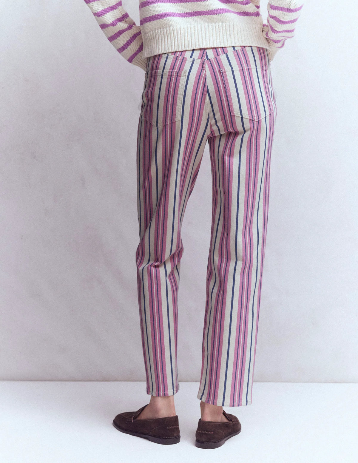 High Rise Straight Jeans-Pink, Blue & Ivory Stripe