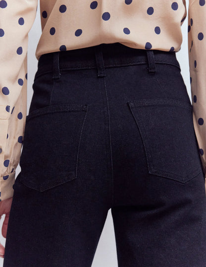 Pintuck Column Leg Jeans-Indigo Rinse