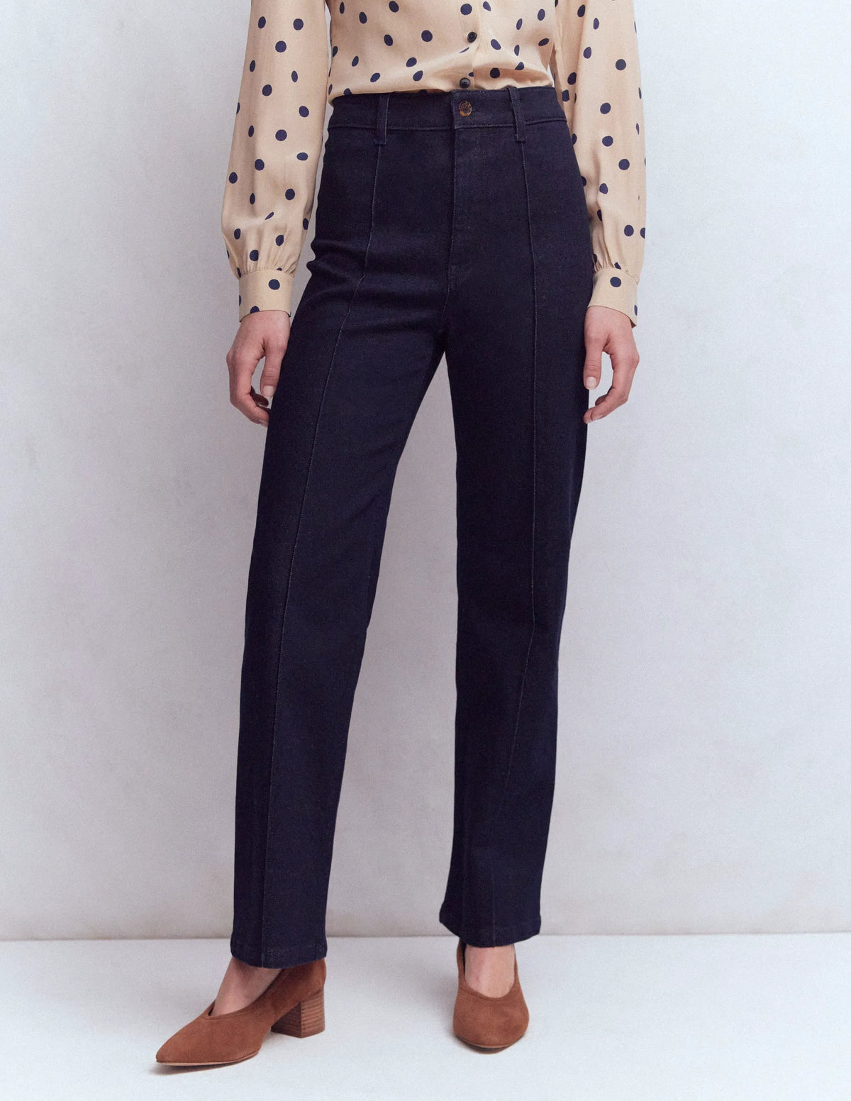 Pintuck Column Leg Jeans-Indigo Rinse