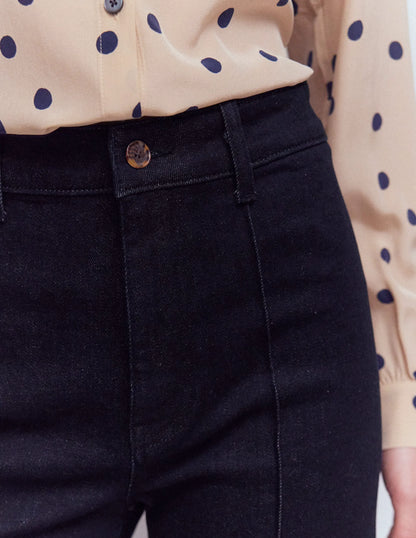Pintuck Column Leg Jeans-Indigo Rinse