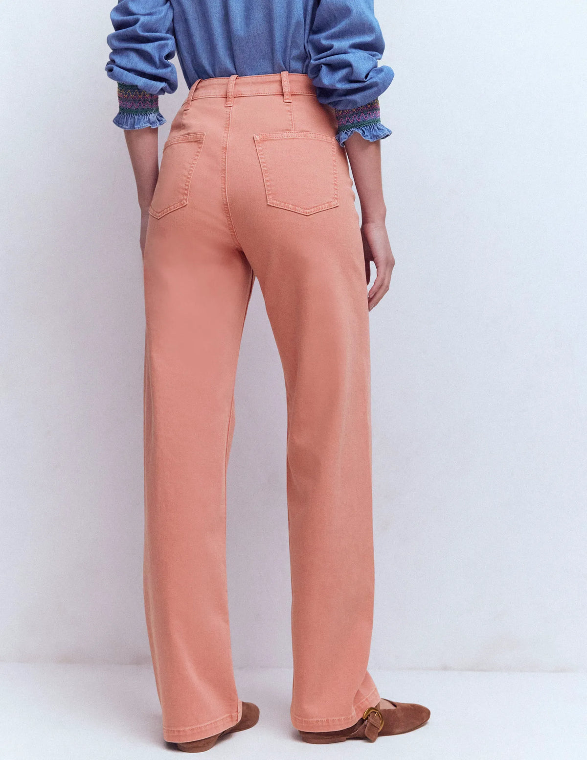Pintuck Column Leg Jeans-Almond Pink