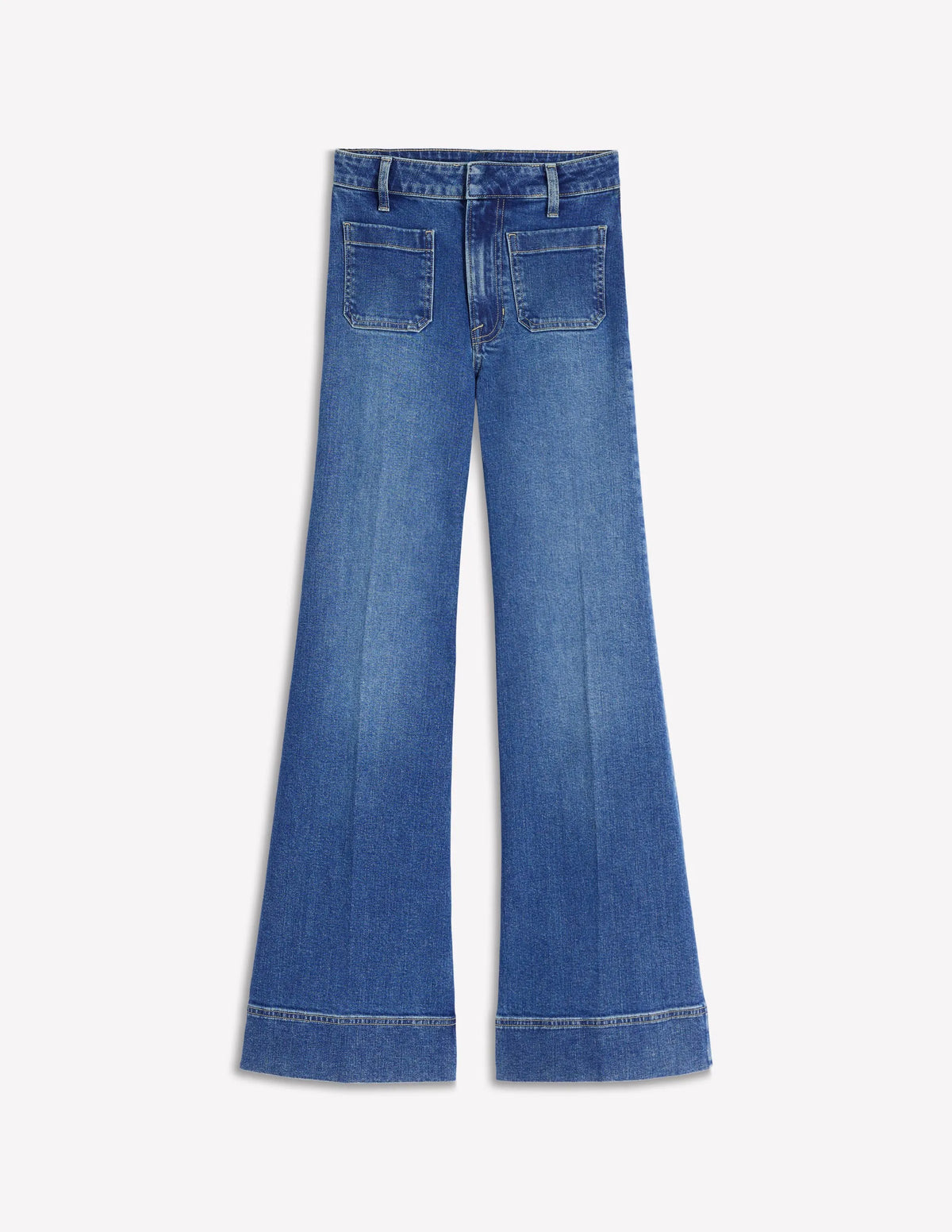 Patch Pocket Flare Jeans-Midwash