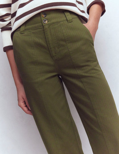 Straight Leg Chino Pants-Woodland Green Herringbone