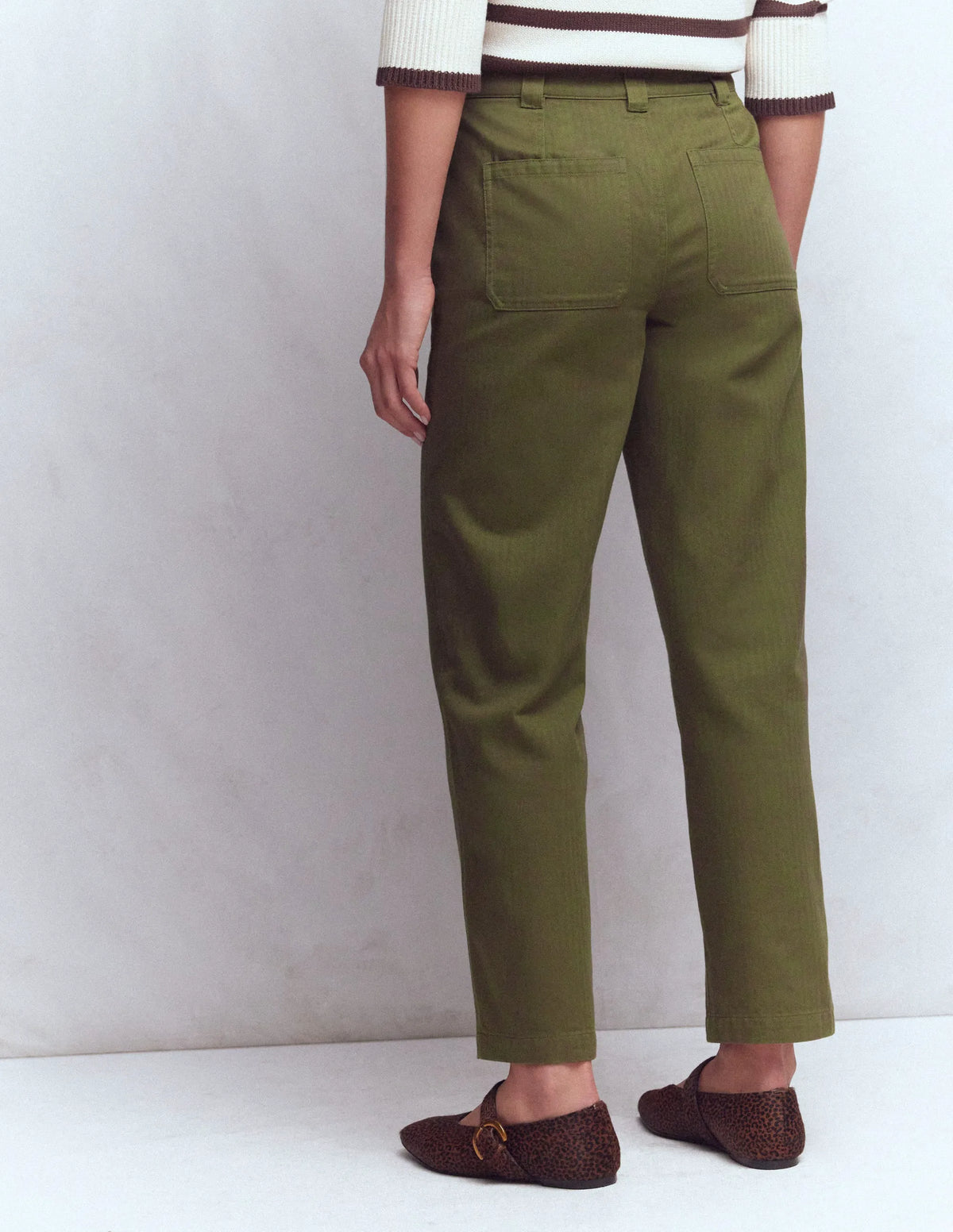 Straight Leg Chino Pants-Woodland Green Herringbone