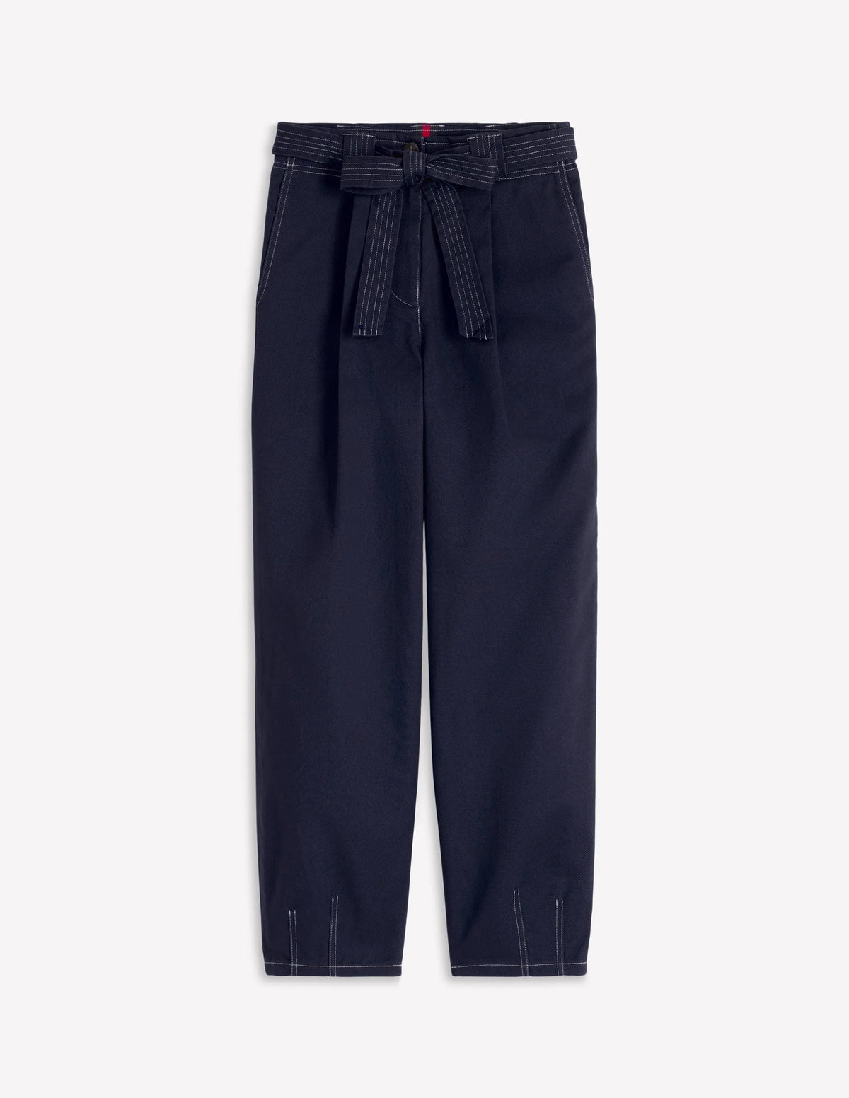 Belted Barrel Leg Pants-Navy