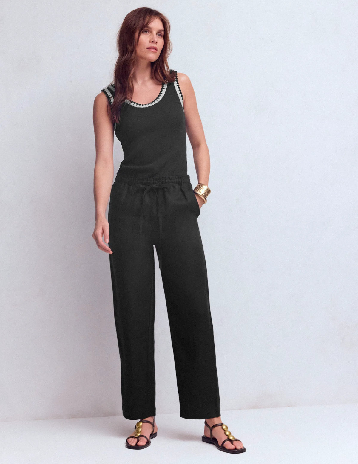 Islington Linen Crop Pants-Black