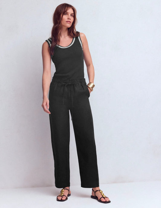 Islington Linen Crop Pants-Black