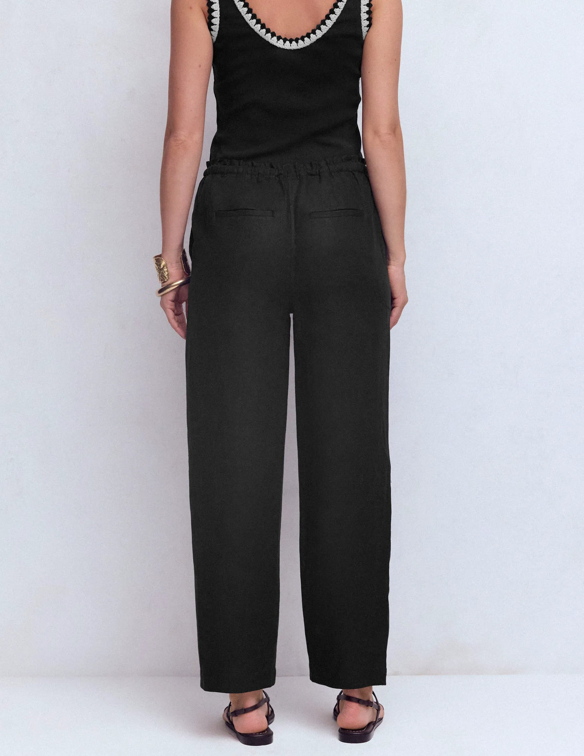 Islington Linen Crop Pants-Black