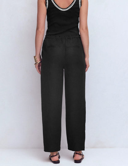 Islington Linen Crop Pants-Black