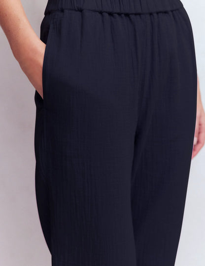 Double Cloth Crop Pants-Navy