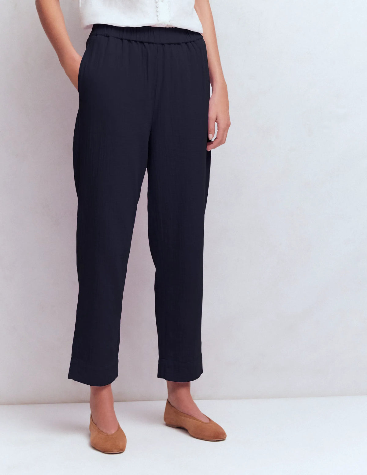 Double Cloth Crop Pants-Navy