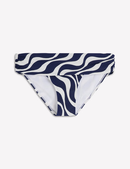 Classic Fold Bikini Bottoms-Navy, Rhythmic Wave