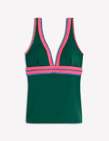 Porto Tankini Top-Mangrove Green, Embroidery