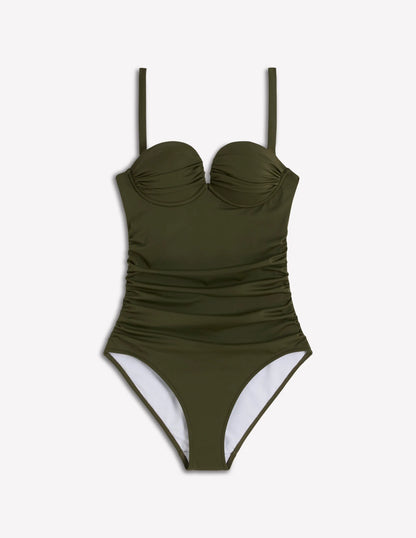 Pleated Cup Swimsuit-Olive