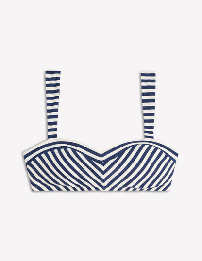 Clean Sweetheart Bikini Top-Navy, Ivory Stripe