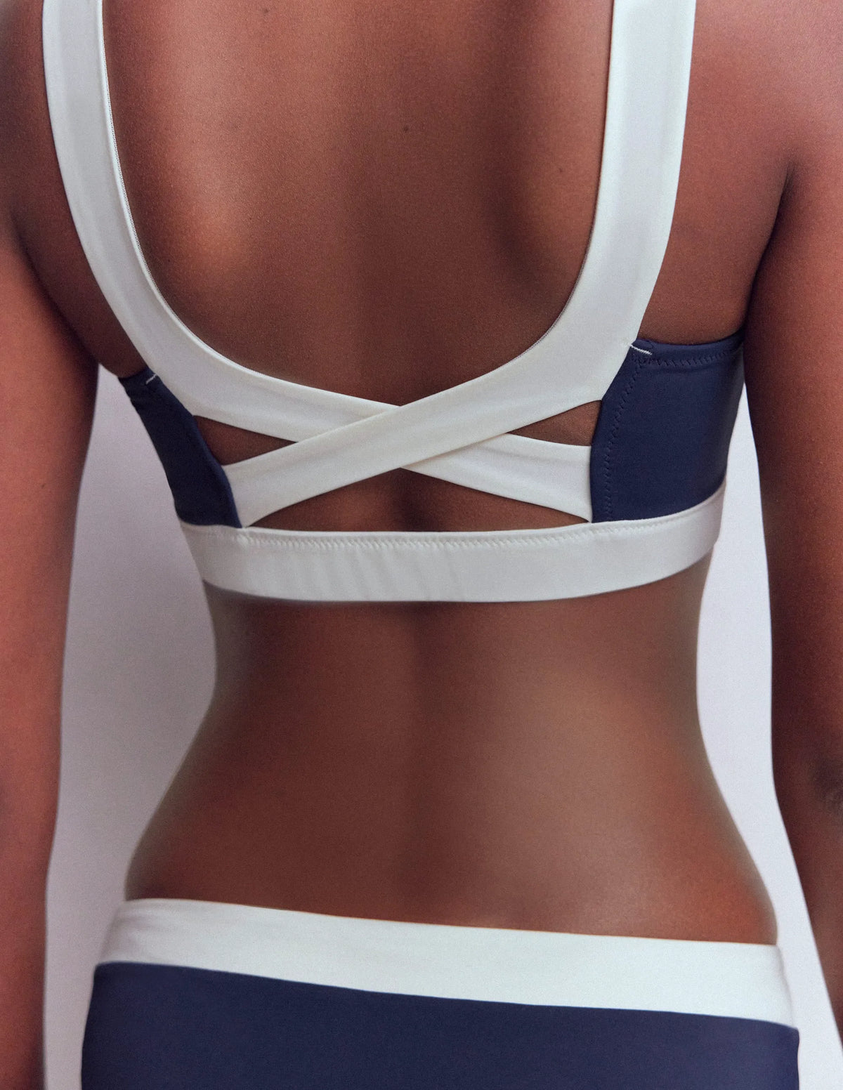 Campania Cross-back Bikini Top-Navy, Ivory Colourblock