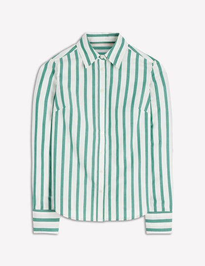 Sienna Cotton Shirt-Green and Ivory Stripe