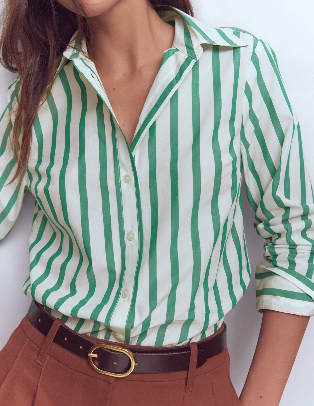 Sienna Cotton Shirt-Green and Ivory Stripe