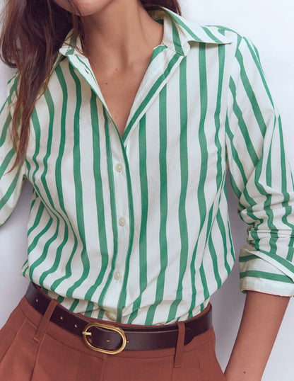Sienna Cotton Shirt-Green and Ivory Stripe